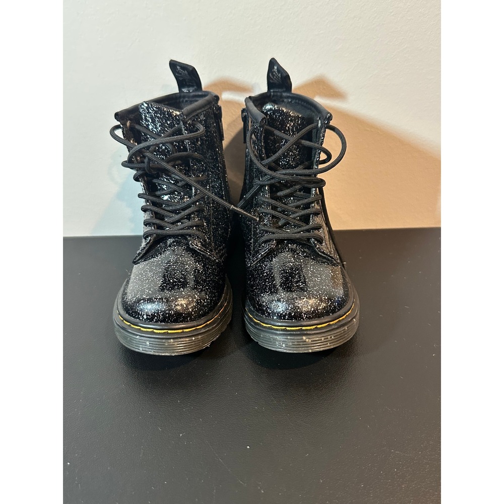Dr. Martens 1460 T Toddler Boots Black Cosmic Glitter Lace Up Side Zip Size 9 US